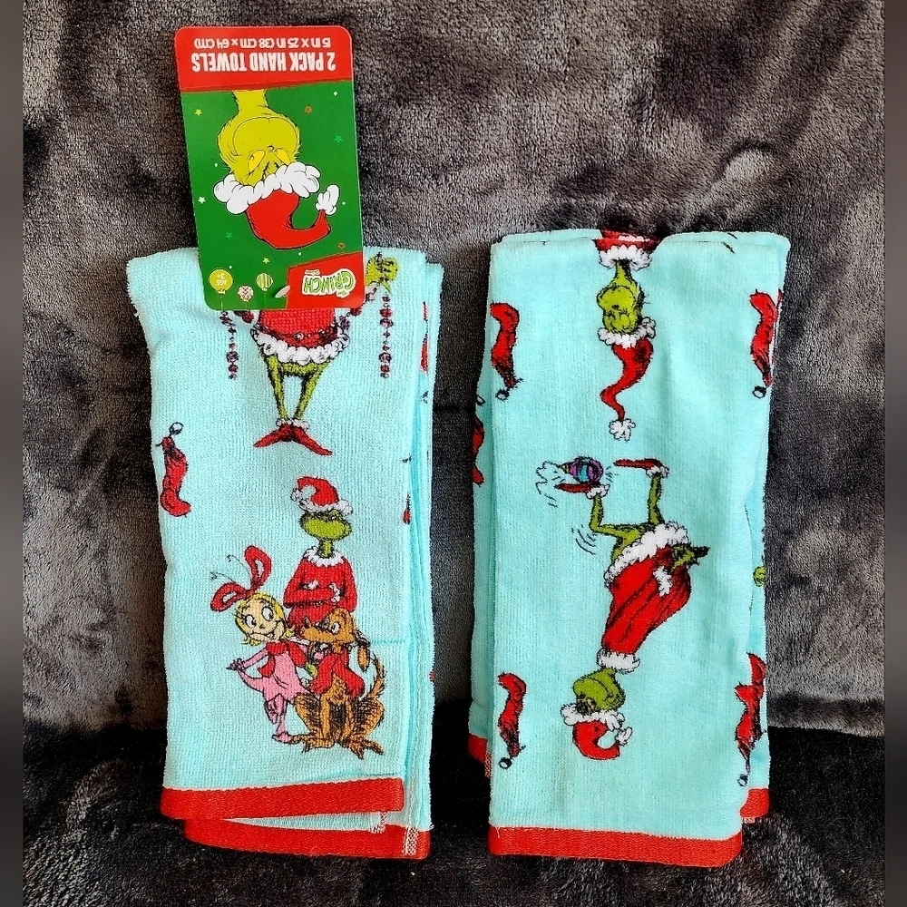 New Christmas dr Seuss The Grinch 2pk Hand Towel, 15' x 25',  blue, 100% cotton